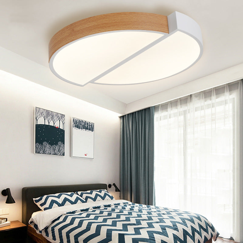 Contemporary Wood White LED Circle Flush Mount Lamp - 20.5" and 33" Diameter