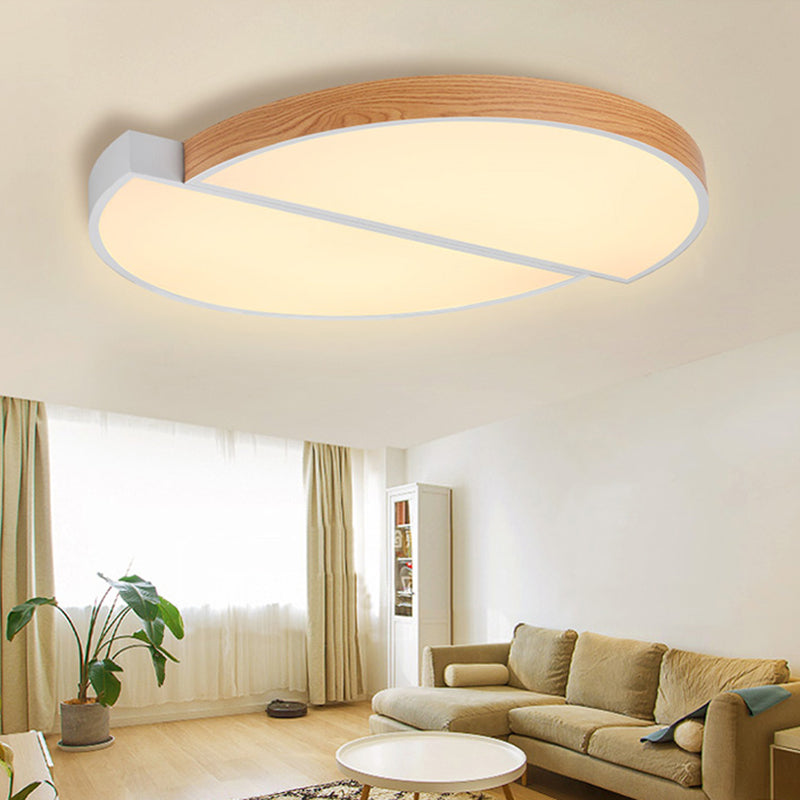 Contemporary Wood White LED Circle Flush Mount Lamp - 20.5" and 33" Diameter