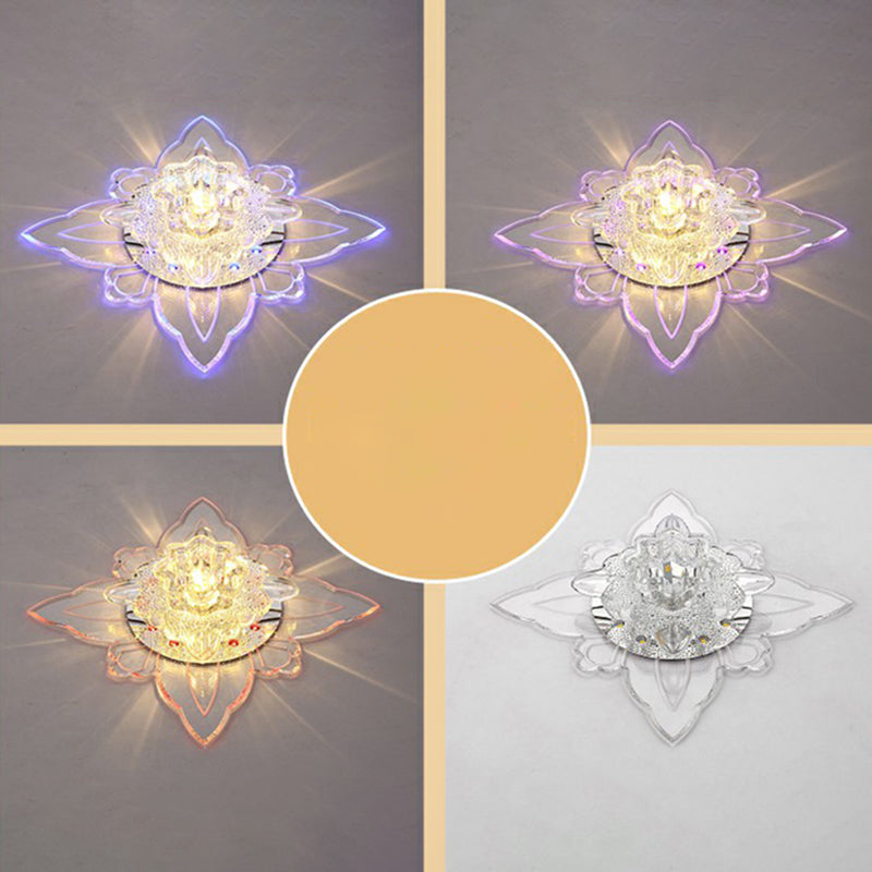 Clear Crystal LED Flushmount Ceiling Light - Floral Shaped Modern Hallway Flush Mount