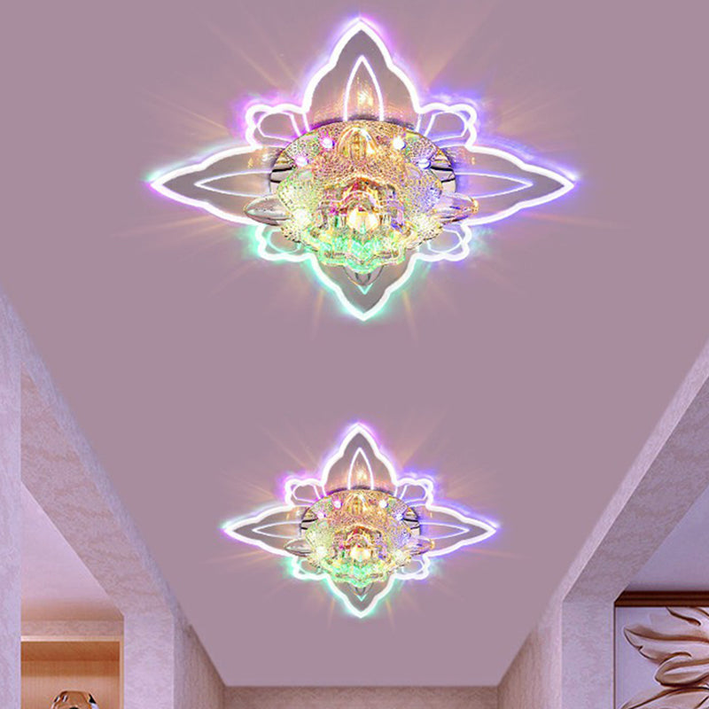 Clear Crystal LED Flushmount Ceiling Light - Floral Shaped Modern Hallway Flush Mount