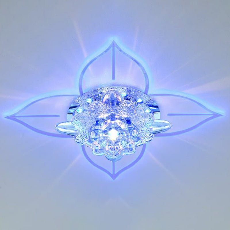 Modern Floral Crystal LED Flush Mount Ceiling Light for Corridors - Clear Finish