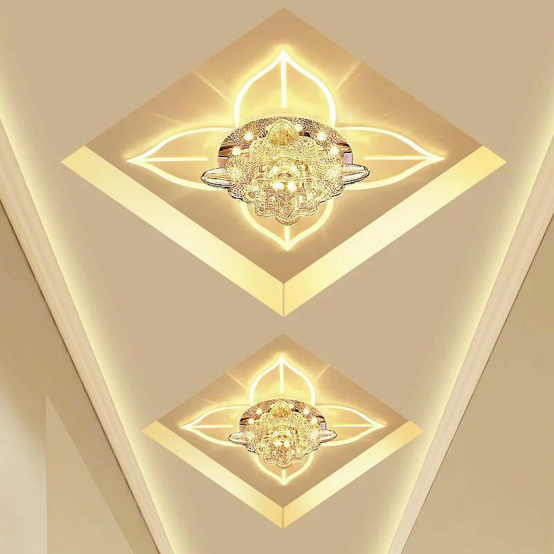 Modern Floral Crystal LED Flush Mount Ceiling Light for Corridors - Clear Finish
