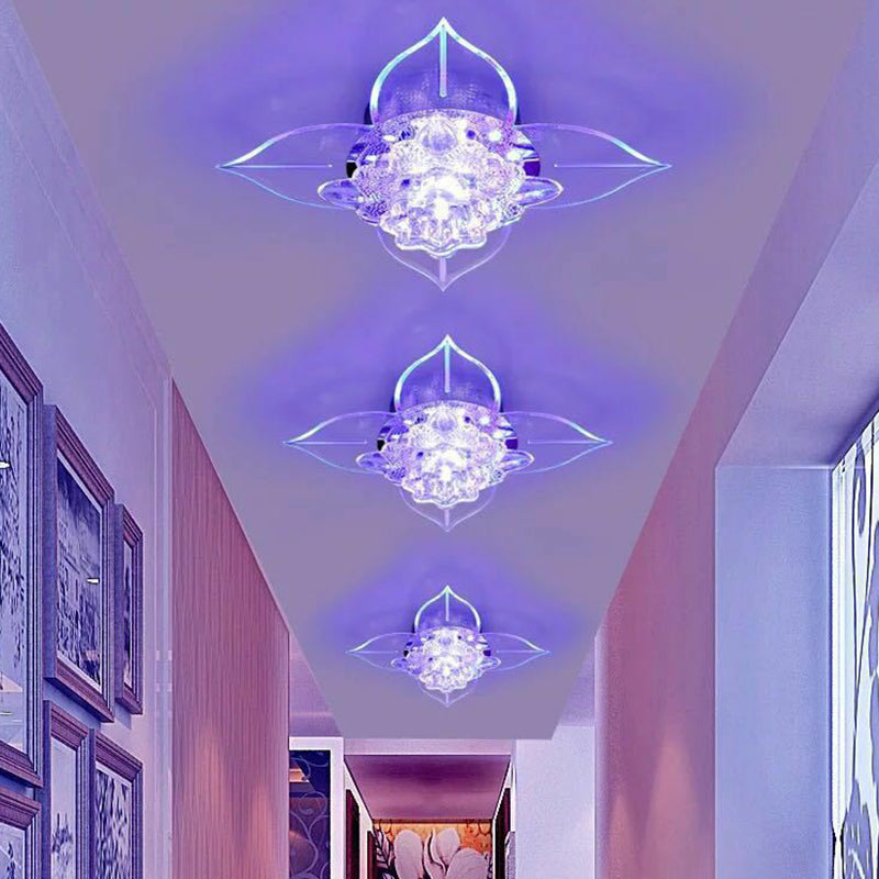 Modern Floral Crystal LED Flush Mount Ceiling Light for Corridors - Clear Finish