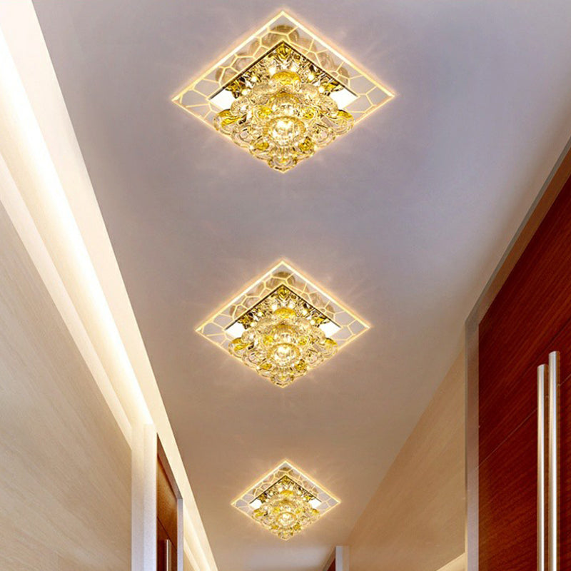 Modern Crystal LED Flush Mount Lighting for Hallway - Minimalist Clear Fixture
