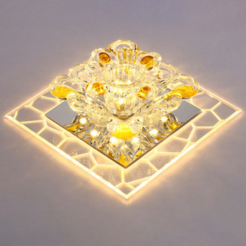 Modern Crystal LED Flush Mount Lighting for Hallway - Minimalist Clear Fixture
