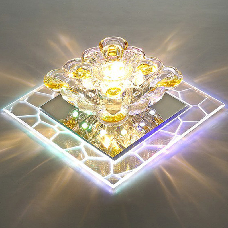 Modern Crystal LED Flush Mount Lighting for Hallway - Minimalist Clear Fixture