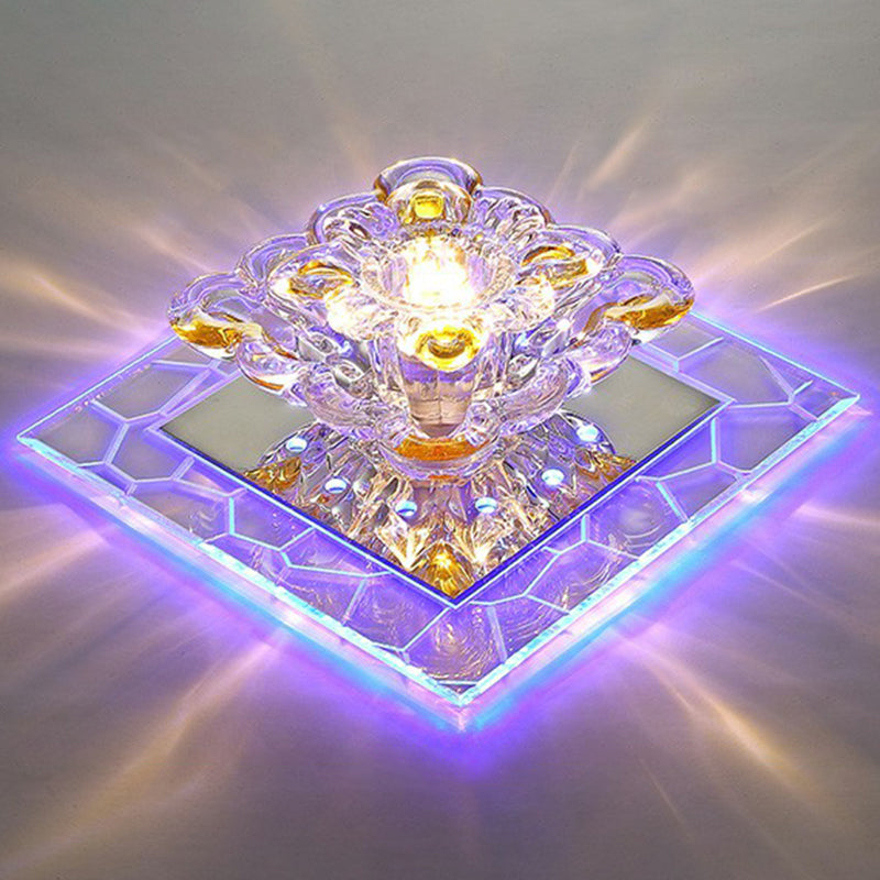 Modern Crystal LED Flush Mount Lighting for Hallway - Minimalist Clear Fixture