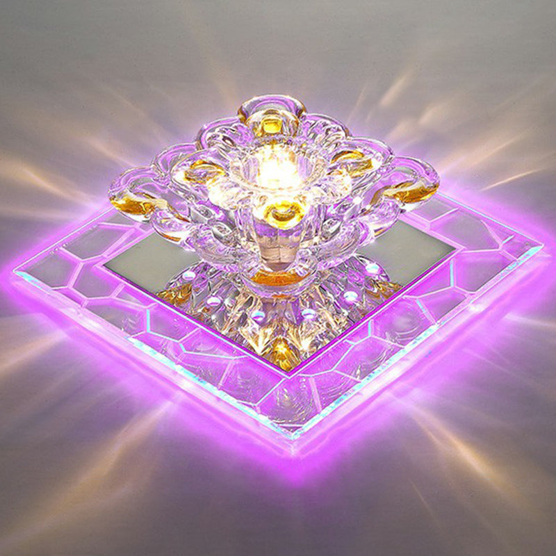 Modern Crystal LED Flush Mount Lighting for Hallway - Minimalist Clear Fixture