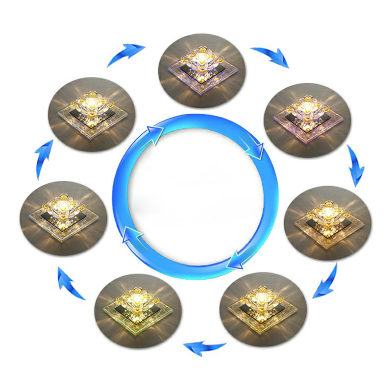 Modern Crystal LED Flush Mount Lighting for Hallway - Minimalist Clear Fixture