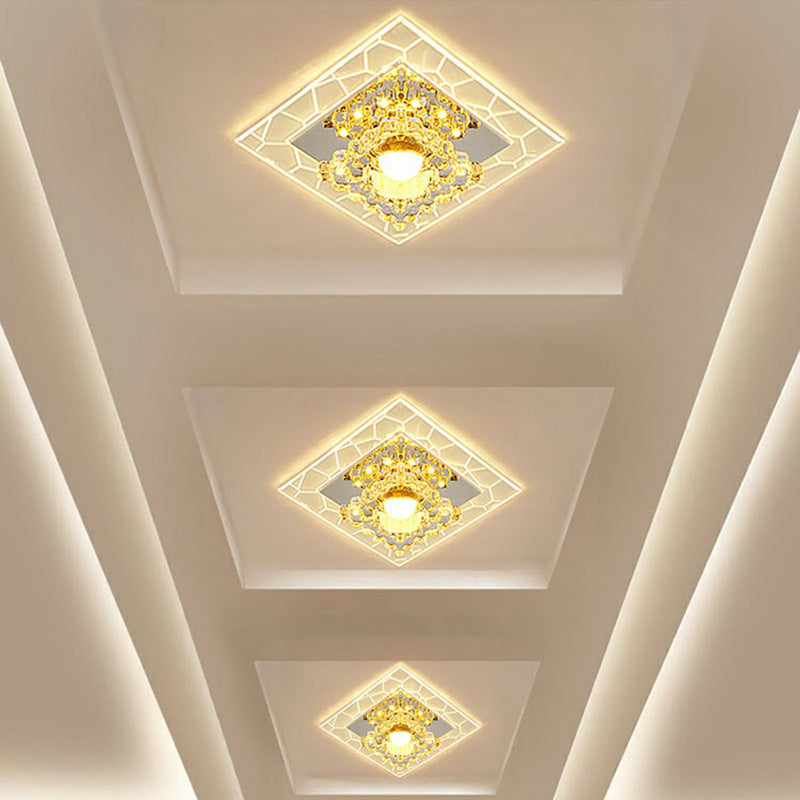 Sleek Square LED Flush Mount Crystal Ceiling Light – Clear Corridor Fixture