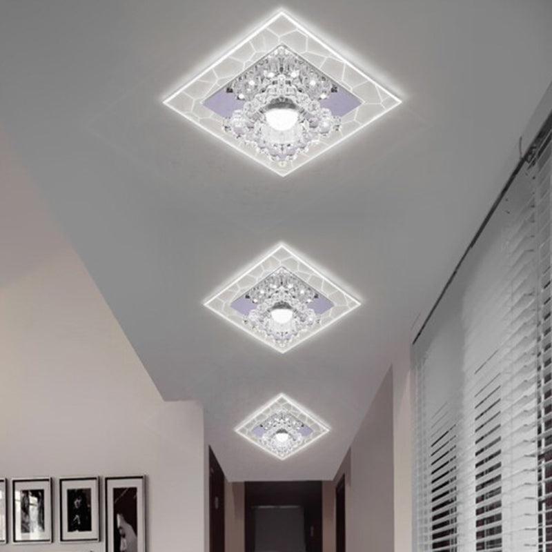 Sleek Square LED Flush Mount Crystal Ceiling Light – Clear Corridor Fixture