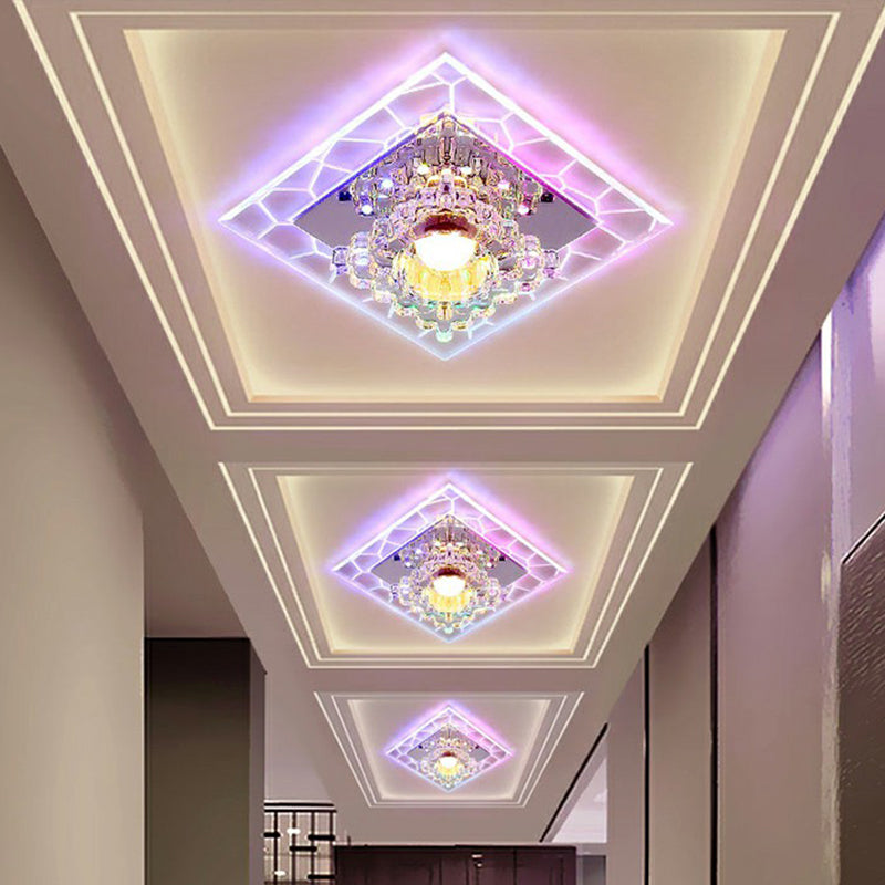 Sleek Square LED Flush Mount Crystal Ceiling Light – Clear Corridor Fixture