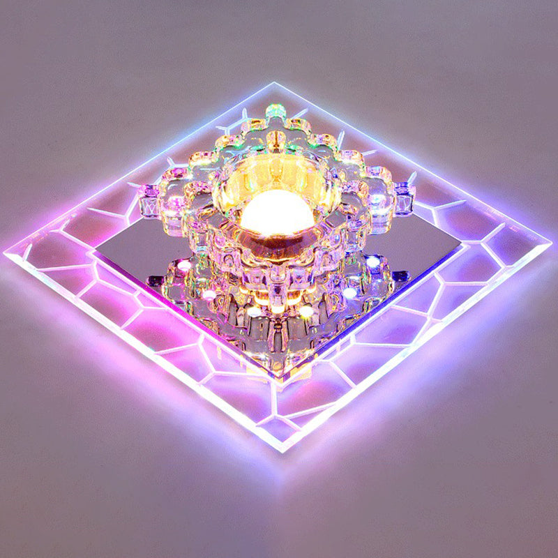 Sleek Square LED Flush Mount Crystal Ceiling Light – Clear Corridor Fixture