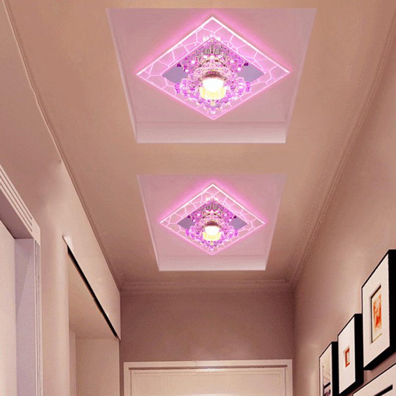 Sleek Square LED Flush Mount Crystal Ceiling Light – Clear Corridor Fixture