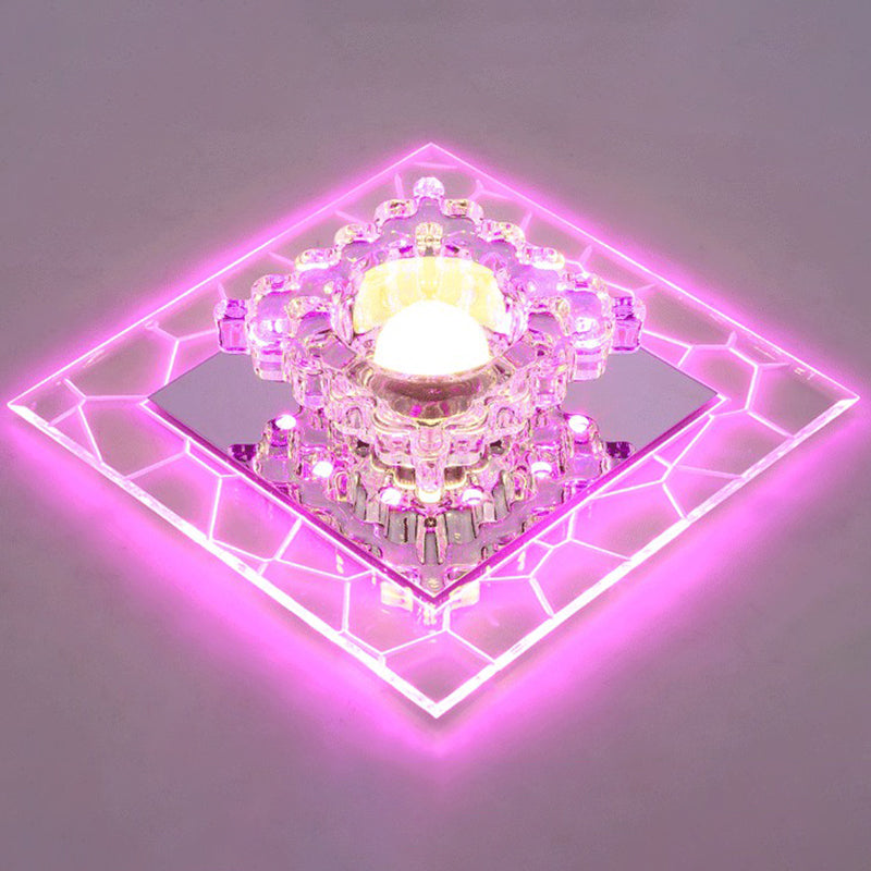 Sleek Square LED Flush Mount Crystal Ceiling Light – Clear Corridor Fixture