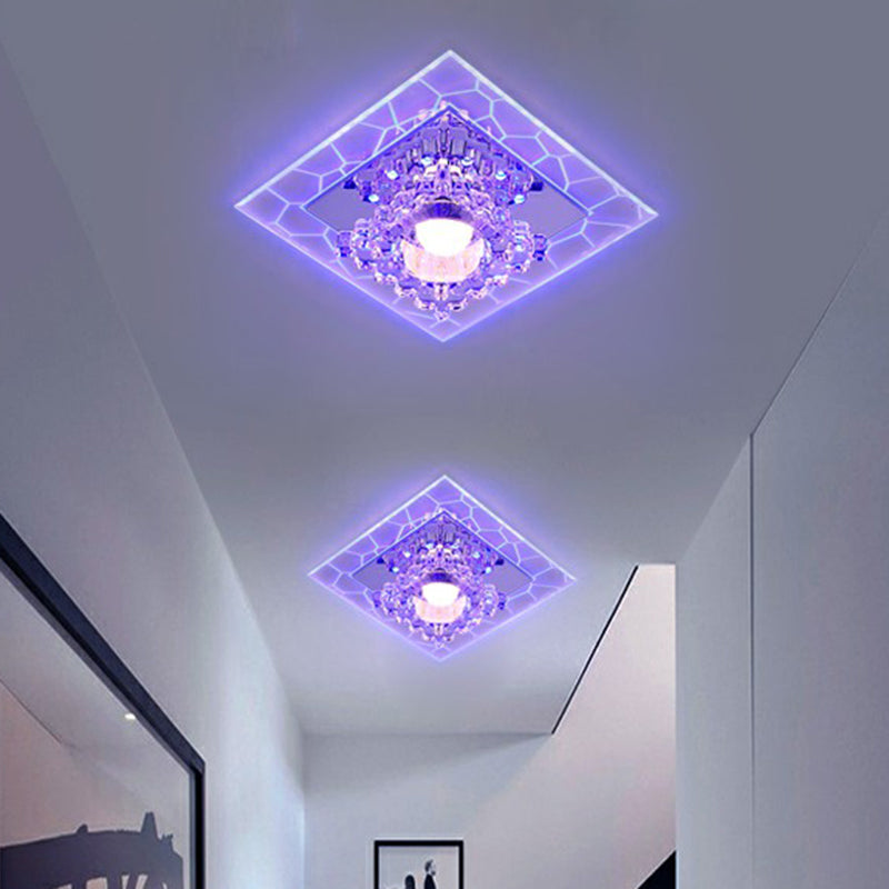 Sleek Square LED Flush Mount Crystal Ceiling Light – Clear Corridor Fixture