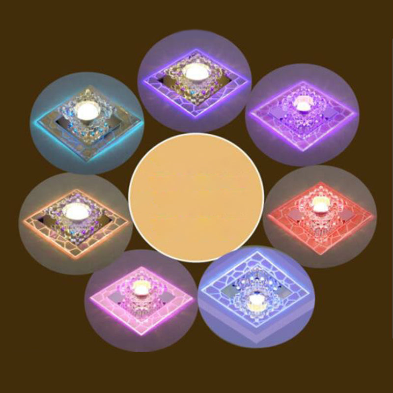 Sleek Square LED Flush Mount Crystal Ceiling Light – Clear Corridor Fixture