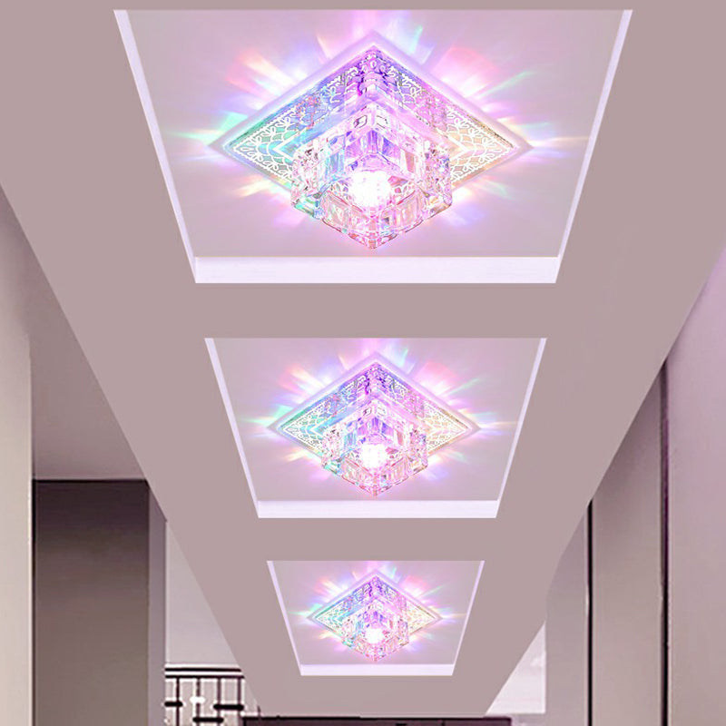 Crystal LED Hallway Flush Mount Light - Minimalist Square Design in Clear