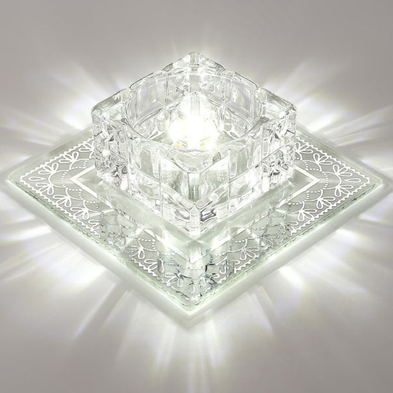 Crystal LED Hallway Flush Mount Light - Minimalist Square Design in Clear