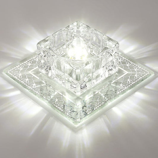 Crystal Led Hallway Flush Mount Light - Minimalist Square Design In Clear