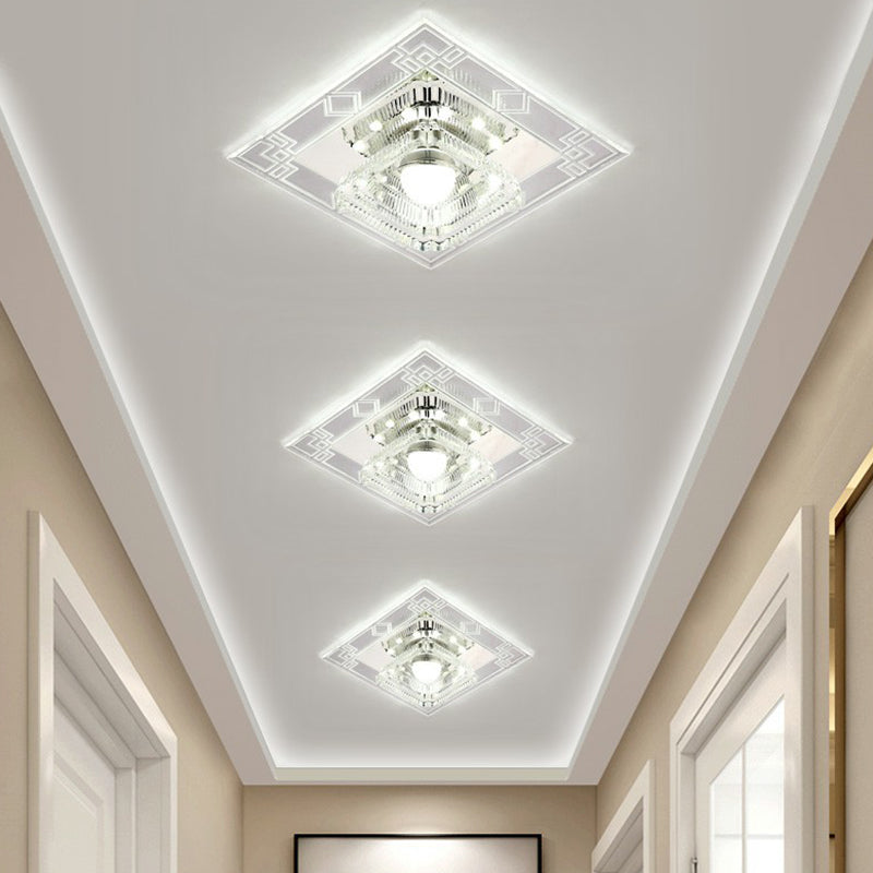 Modern Clear Crystal LED Flush Mount Ceiling Light for Entryway