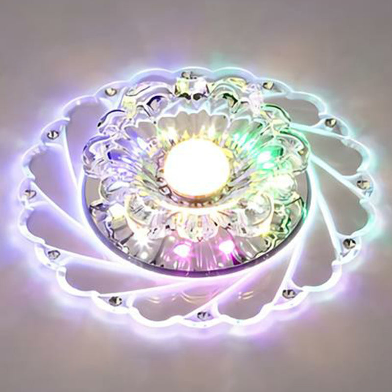 Sleek Crystal Flush Mount Ceiling Light with LED Flower Design for Entryway
