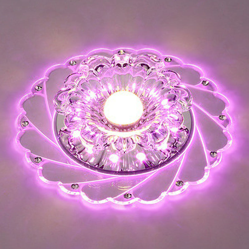 Sleek Crystal Flush Mount Ceiling Light with LED Flower Design for Entryway