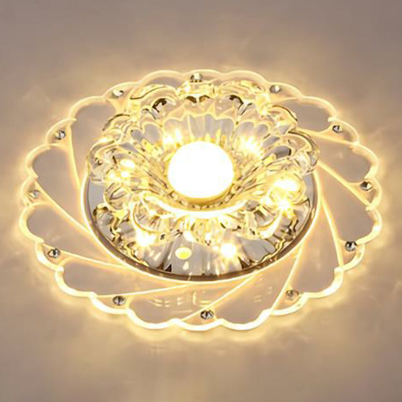 Sleek Crystal Flush Mount Ceiling Light with LED Flower Design for Entryway