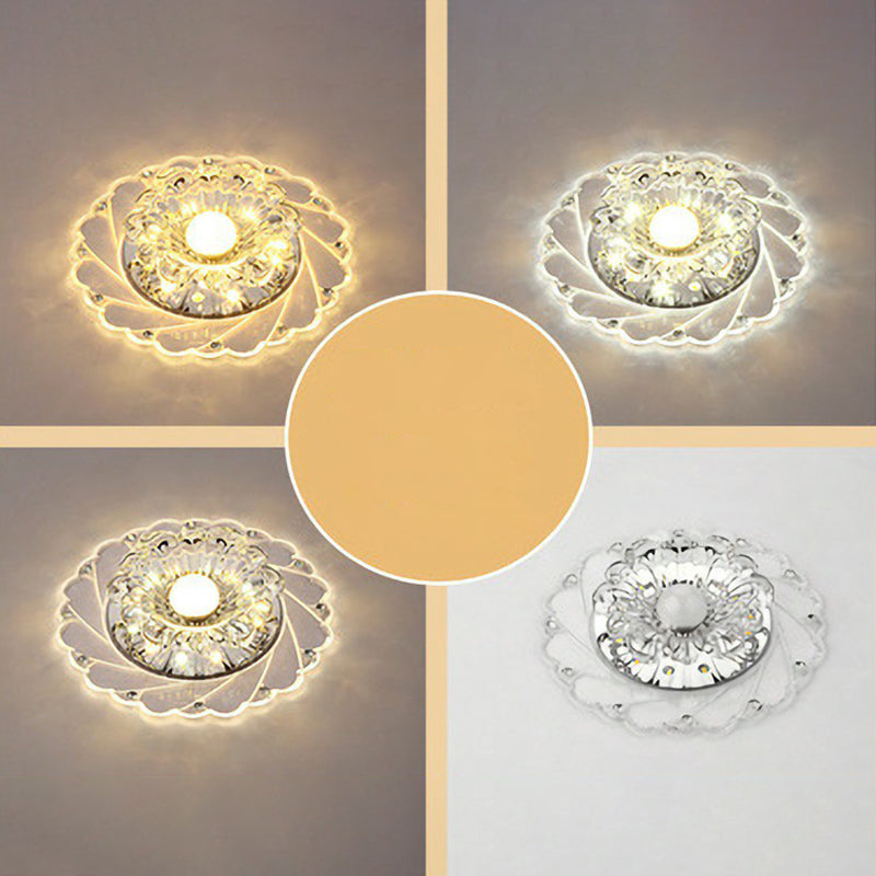 Sleek Crystal Flush Mount Ceiling Light with LED Flower Design for Entryway