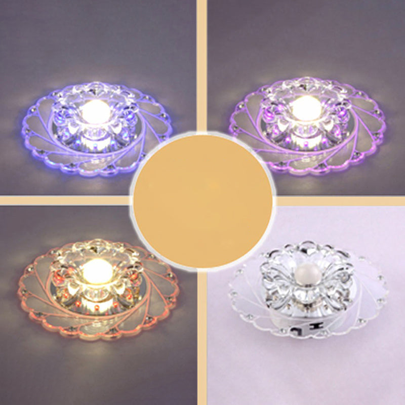 Sleek Crystal Flush Mount Ceiling Light with LED Flower Design for Entryway