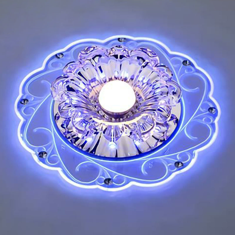 Clear Floral LED Crystal Ceiling Light - Contemporary Flush Mount for Hallways