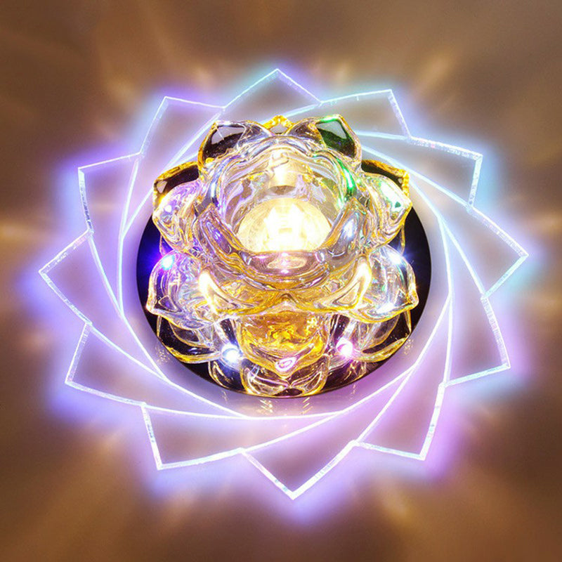 Plafonnier encastré à LED Simplicity Crystal Lotus en transparent, idéal pour les couloirs
