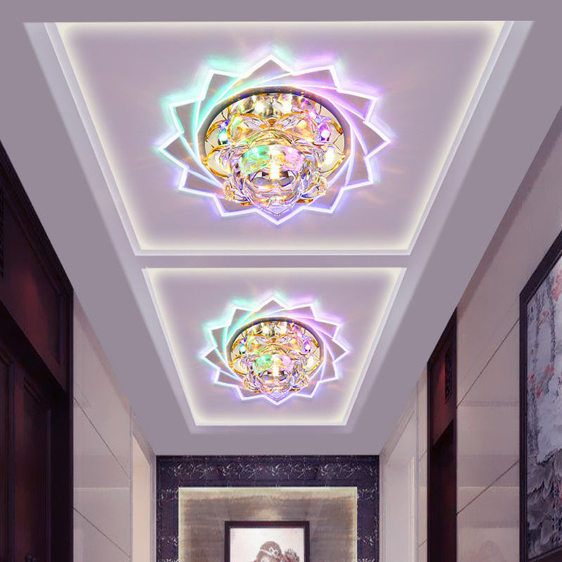 Plafonnier encastré à LED Simplicity Crystal Lotus en transparent, idéal pour les couloirs