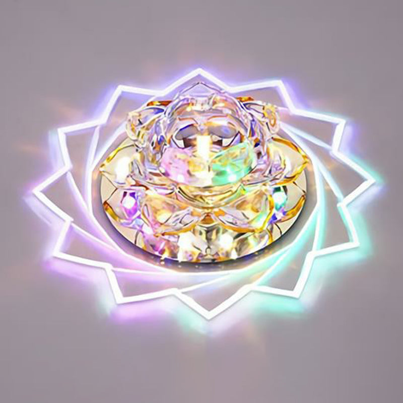 Plafonnier encastré à LED Simplicity Crystal Lotus en transparent, idéal pour les couloirs
