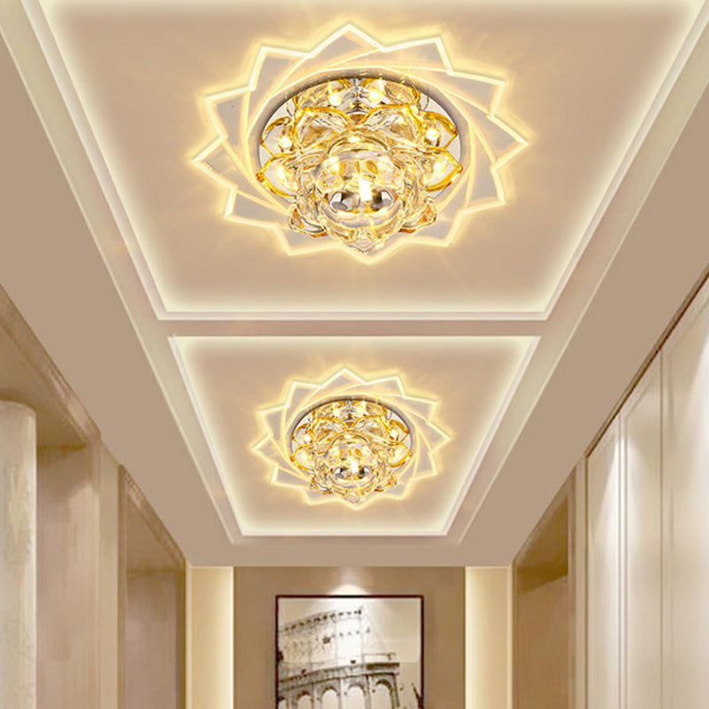Plafonnier encastré à LED Simplicity Crystal Lotus en transparent, idéal pour les couloirs