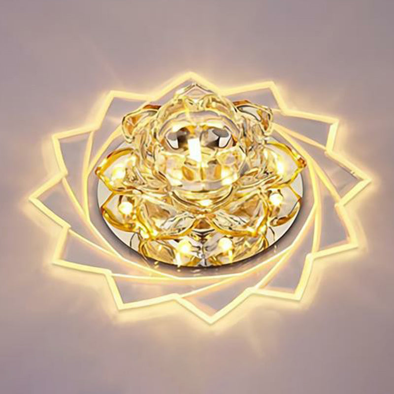 Plafonnier encastré à LED Simplicity Crystal Lotus en transparent, idéal pour les couloirs