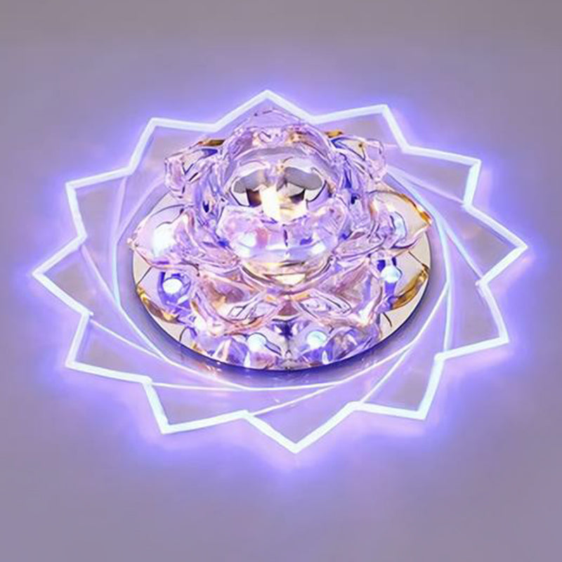 Plafonnier encastré à LED Simplicity Crystal Lotus en transparent, idéal pour les couloirs
