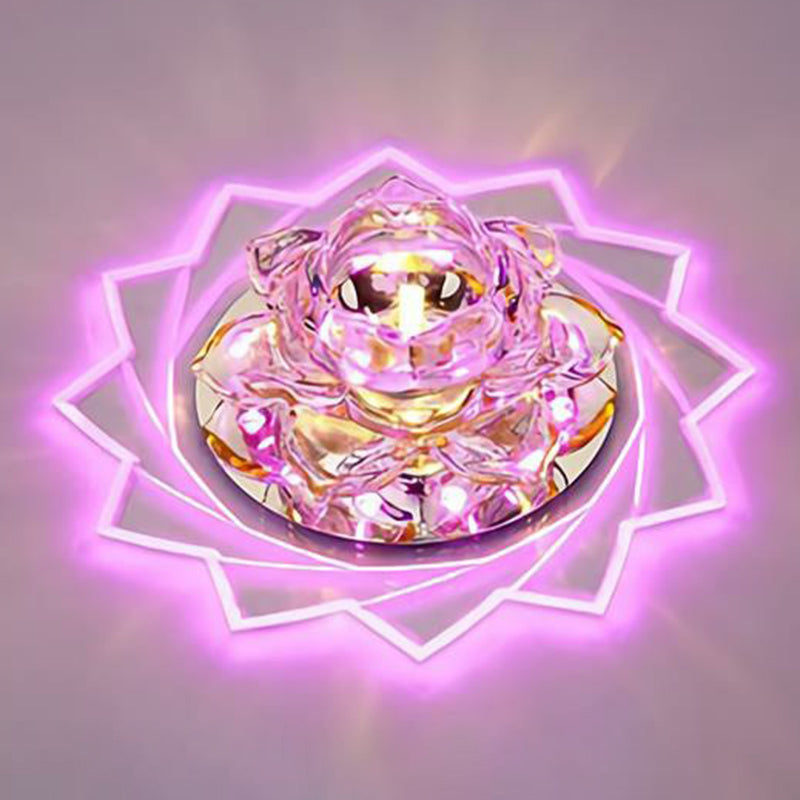 Plafonnier encastré à LED Simplicity Crystal Lotus en transparent, idéal pour les couloirs