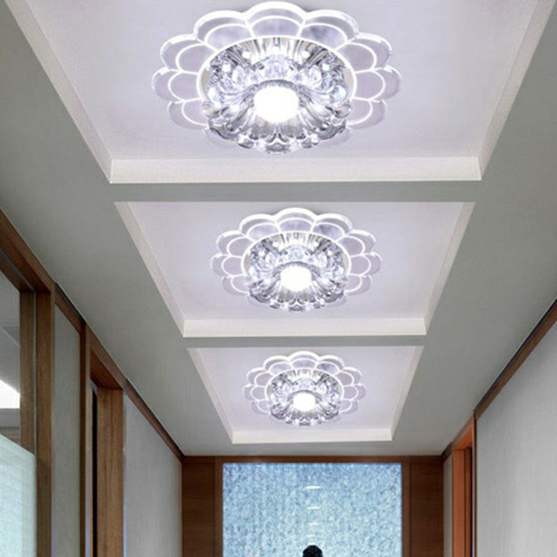 Clear Crystal Hallway LED Flush Ceiling Light – Modern Blossom Shape for a Stylish Look