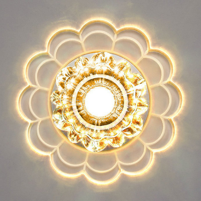 Clear Crystal Hallway LED Flush Ceiling Light – Modern Blossom Shape for a Stylish Look