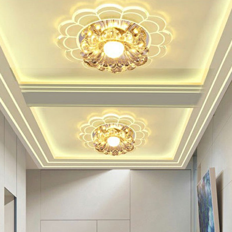 Clear Crystal Hallway LED Flush Ceiling Light – Modern Blossom Shape for a Stylish Look