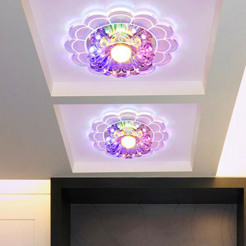 Clear Crystal Hallway LED Flush Ceiling Light – Modern Blossom Shape for a Stylish Look