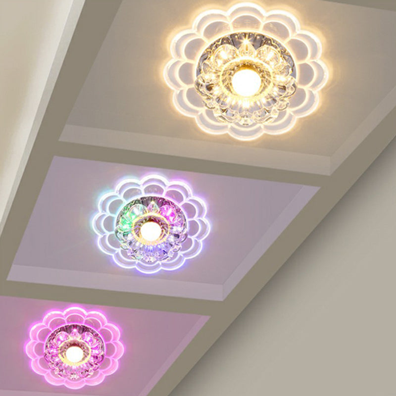 Clear Crystal Hallway LED Flush Ceiling Light – Modern Blossom Shape for a Stylish Look