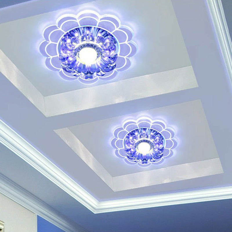 Clear Crystal Hallway LED Flush Ceiling Light – Modern Blossom Shape for a Stylish Look