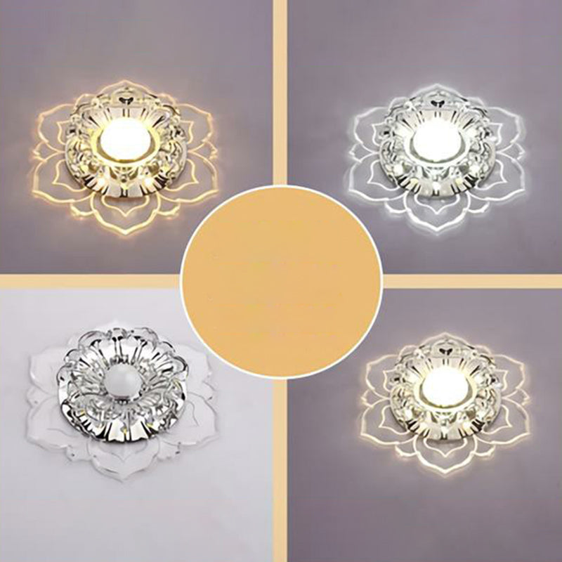 Modern Crystal Flower LED Ceiling Light for Entryway - Clear Flushmount