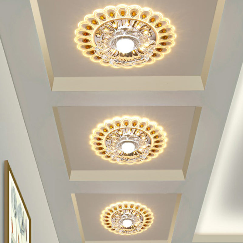 Modern Crystal Clear LED Flush Ceiling Light Fixture - Flower Shaped for Entryway