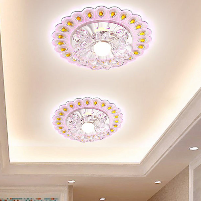 Modern Crystal Clear LED Flush Ceiling Light Fixture - Flower Shaped for Entryway