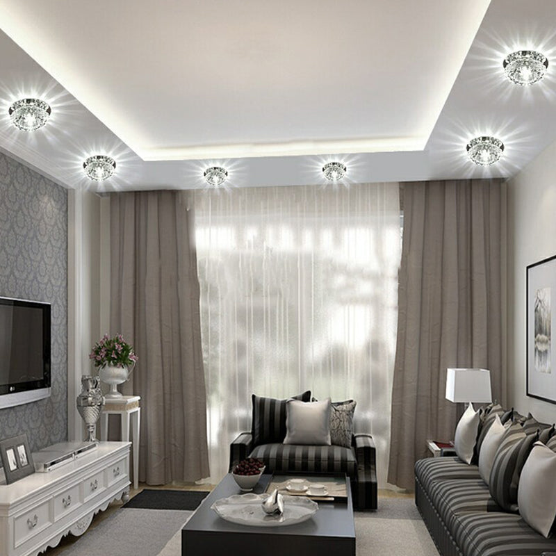 Contemporary Crystal Corridor LED Flush Mount Ceiling Light in Clear with Floral Design
