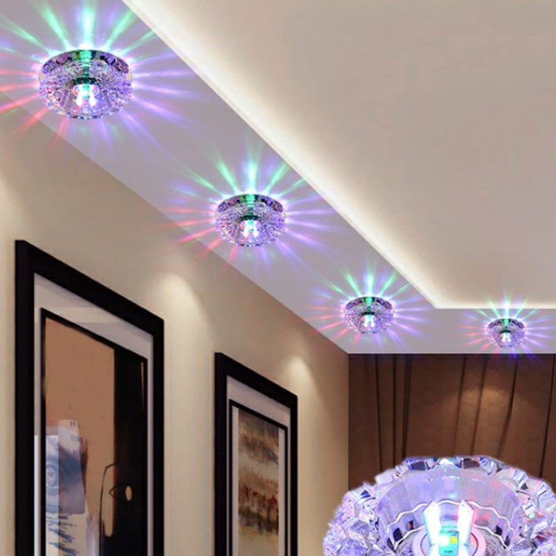 Contemporary Crystal Corridor LED Flush Mount Ceiling Light in Clear with Floral Design