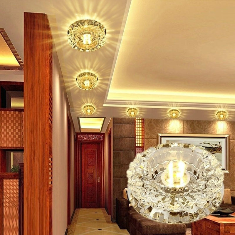 Contemporary Crystal Corridor LED Flush Mount Ceiling Light in Clear with Floral Design